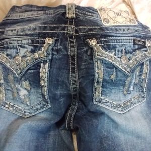 Super cute Miss Me cropped jeans with bling.  Distressed w/ deco on belt loops